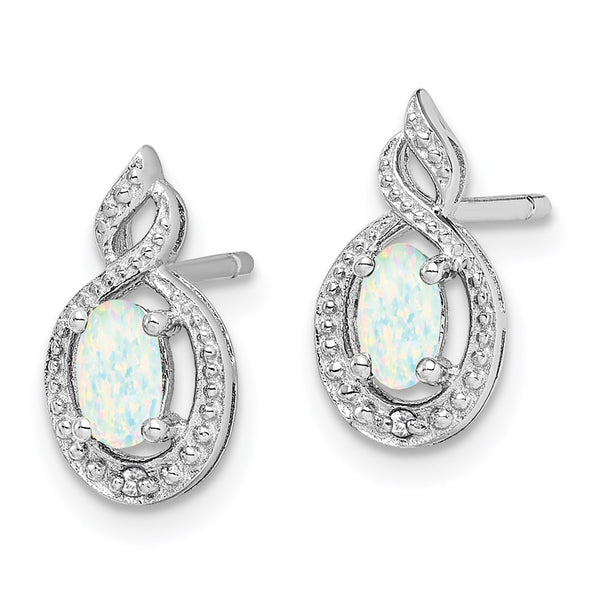 Rhodium-Plated Sterling Silver Created Opal & Diamond Earrings