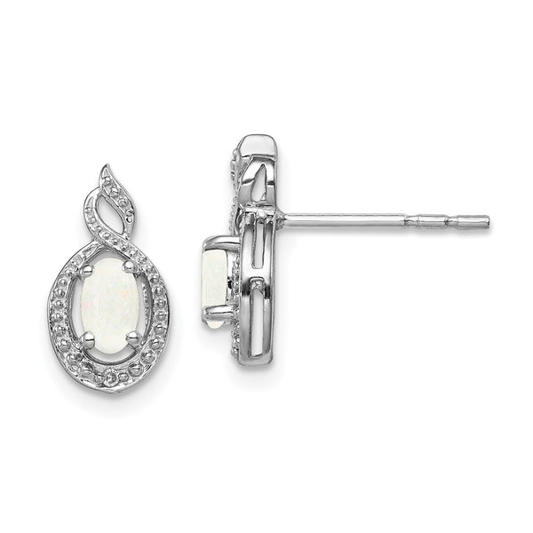 Rhodium-Plated Sterling Silver Created Opal & Diamond Earrings