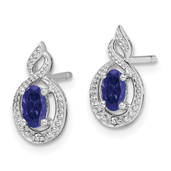 Rhodium-Plated Sterling Silver Earrings with Sapphire & Diamonds - Style GR1-1007761