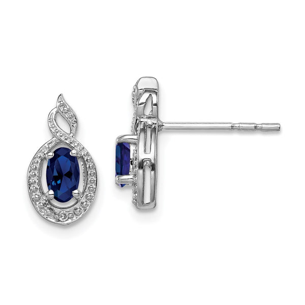 Rhodium-Plated Sterling Silver Earrings with Sapphire & Diamonds - Style GR1-1007761