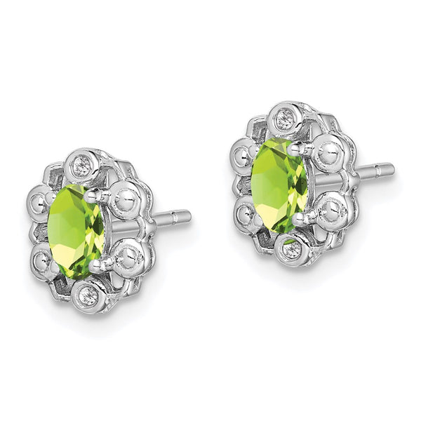 Rhodium-Plated Sterling Silver Peridot & Diamond Earrings - Style GR1-1017790