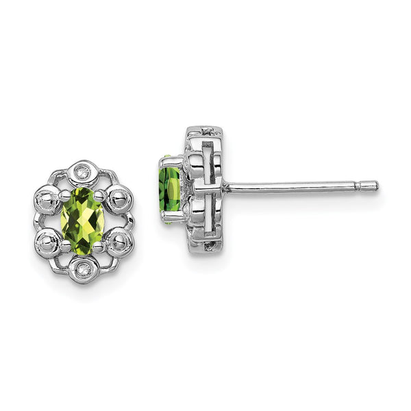 Rhodium-Plated Sterling Silver Peridot & Diamond Earrings - Style GR1-1017790