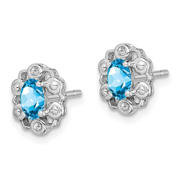 Rhodium-Plated Sterling Silver Earrings with Blue Topaz & Diamonds - Style GR1-1017798