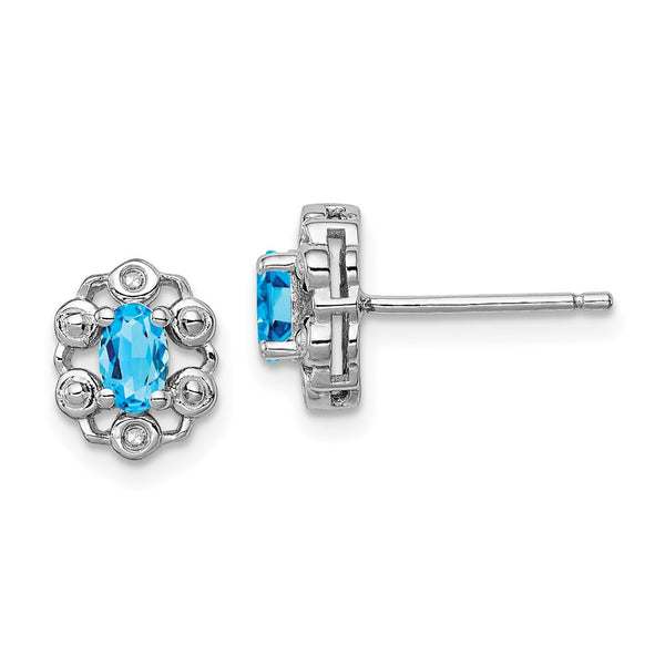 Rhodium-Plated Sterling Silver Earrings with Blue Topaz & Diamonds - Style GR1-1017798