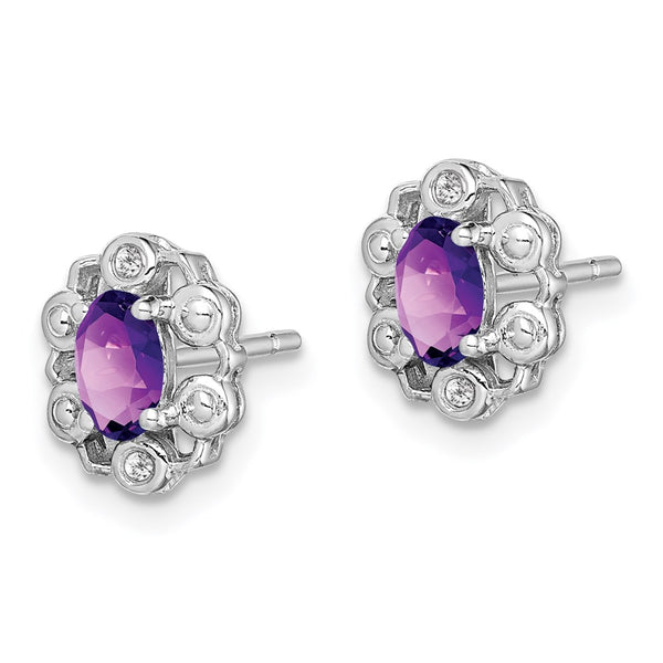 Rhodium-Plated Sterling Silver Amethyst & Diamond Earrings - 14K