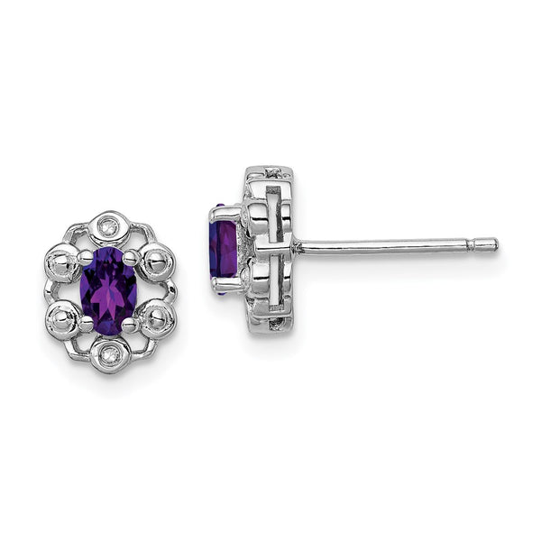 Rhodium-Plated Sterling Silver Amethyst & Diamond Earrings - 14K