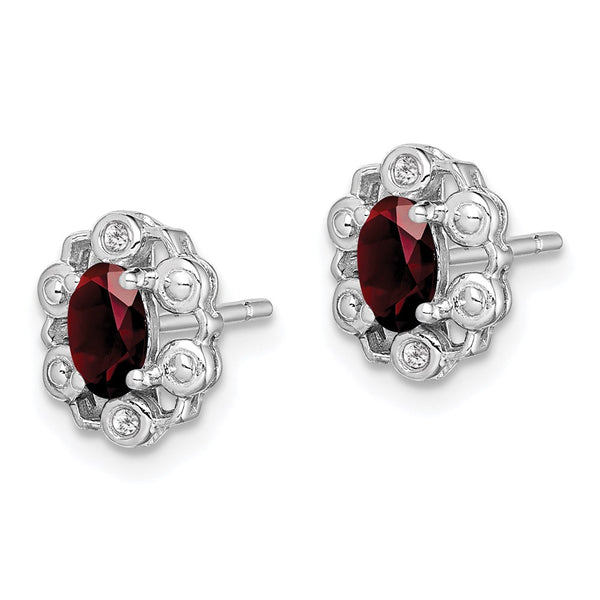 Rhodium-Plated Sterling Silver Garnet & Diamond Earrings - Style GR1-1017799