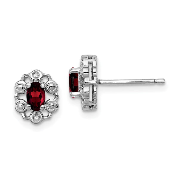 Rhodium-Plated Sterling Silver Garnet & Diamond Earrings - Style GR1-1017799