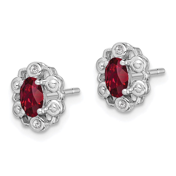 Rhodium-Plated Sterling Silver Ruby & Diamond Earrings