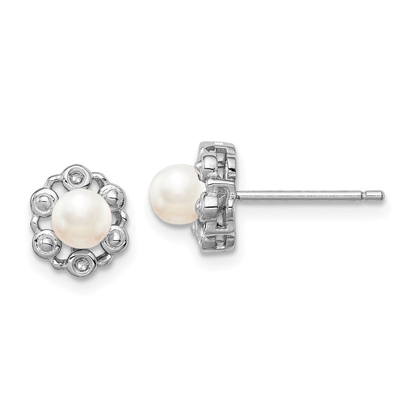 Rhodium-Plated Sterling Silver Pearl & Diamond Earrings - Style GR1-1017801