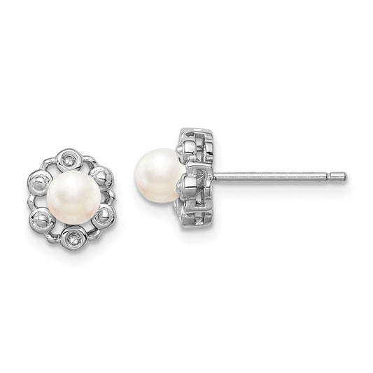 Designer Rhodium-Plated Sterling Silver Pearl & Diamond Earrings - Stylish Value