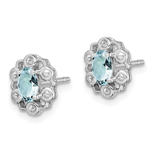 Buy Stylish Aquamarine & Diamond Earrings | Rhodium-Plated Silver, 14K Luxury