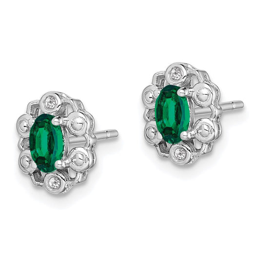 Exclusive Rhodium-Plated Sterling Silver Earrings with Created Emerald & Diamonds
