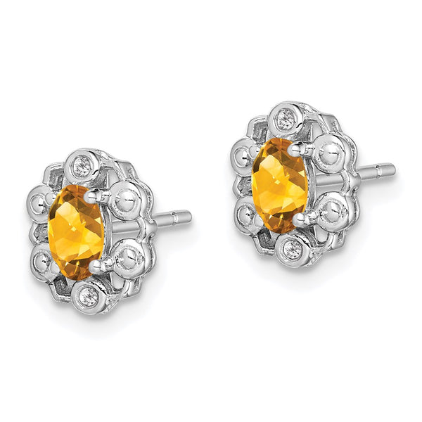Rhodium-Plated Sterling Silver Citrine & Diamond Earrings - Style GR1-1017810
