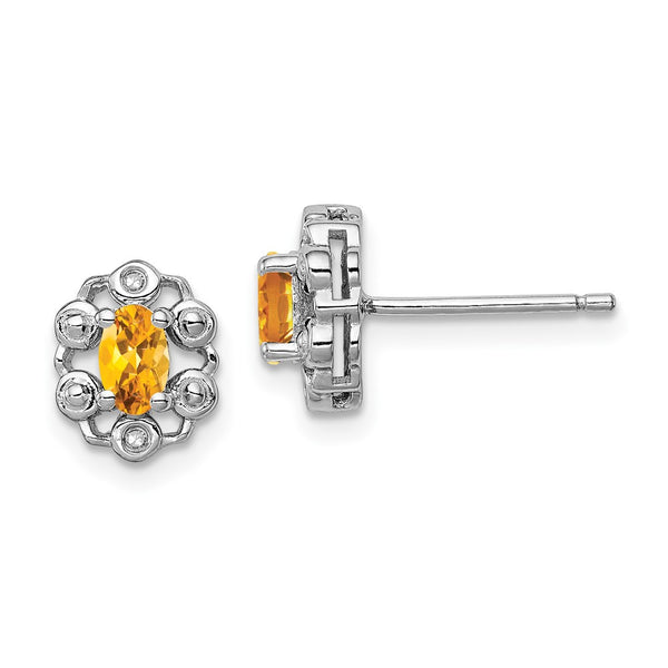 Rhodium-Plated Sterling Silver Citrine & Diamond Earrings - Style GR1-1017810