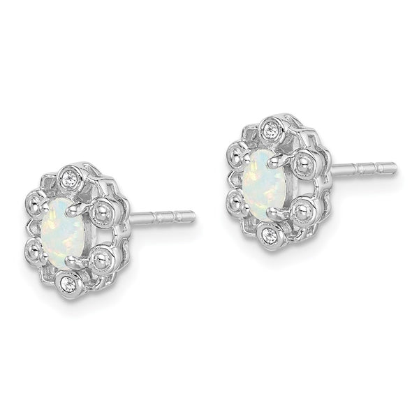 Sterling Silver Rhodium-Plated Created Opal & Diamond Earrings