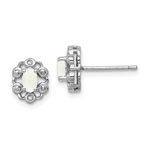 Sterling Silver Rhodium-Plated Created Opal & Diamond Earrings
