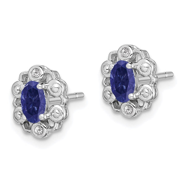 Rhodium-Plated Sterling Silver Earrings with Sapphire & Diamonds - Style GR1-1017813
