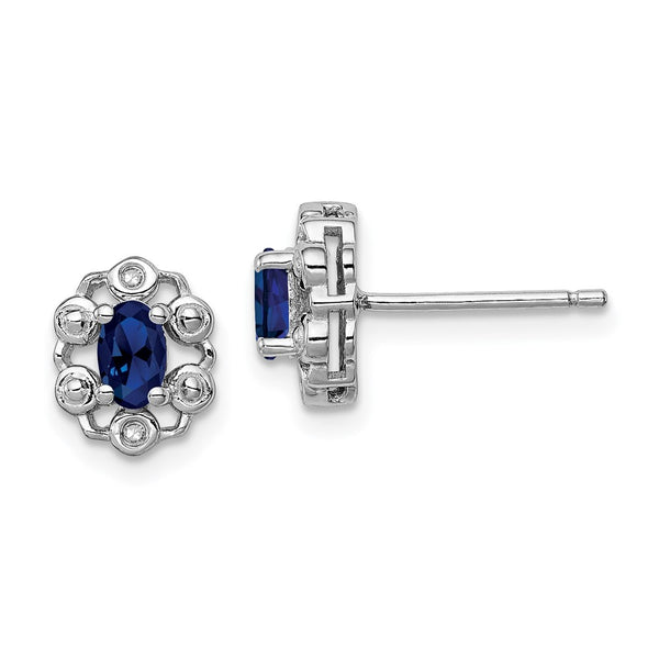 Rhodium-Plated Sterling Silver Earrings with Sapphire & Diamonds - Style GR1-1017813