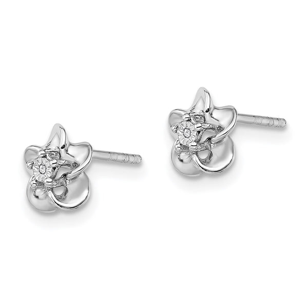 Rhodium-Plated Sterling Silver Floral Diamond Earrings