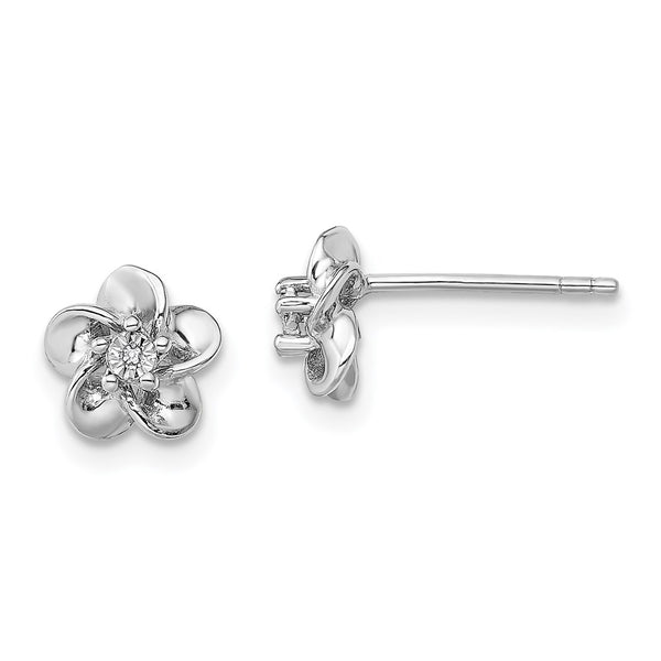 Rhodium-Plated Sterling Silver Floral Diamond Earrings