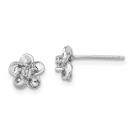 High-Quality Rhodium-Plated Sterling Silver Floral Diamond Earrings - Stylish Value