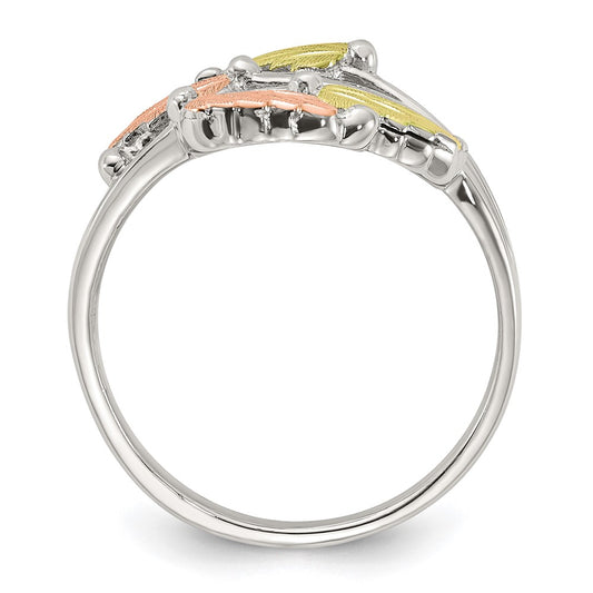 Buy Stylish Sterling Silver Bypass Ring - 12K Gold Accents, Leaf Design