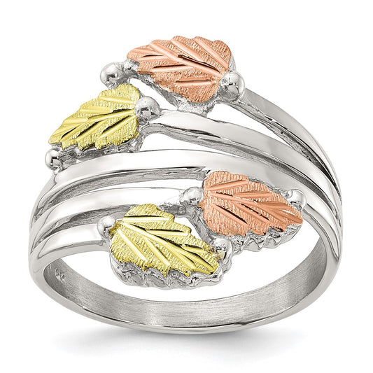 Buy Stylish Sterling Silver Bypass Ring - 12K Gold Accents, Leaf Design