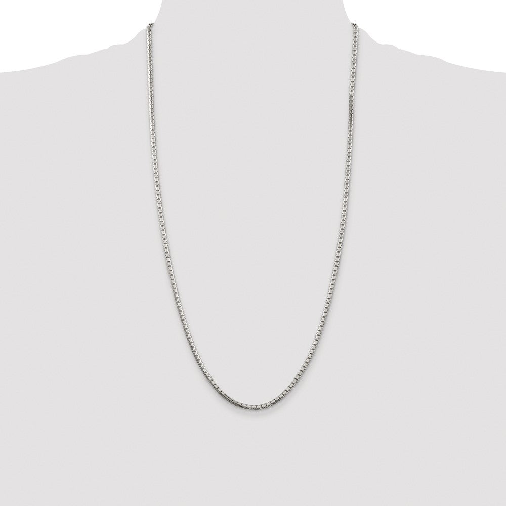 High-Quality Rhodium-Plated Sterling Silver 2.5mm Diamond-Cut Box Chain