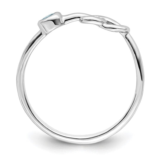 High-Quality Polished Infinity Aquamarine Ring, Stylish Rhodium-Plated Silver