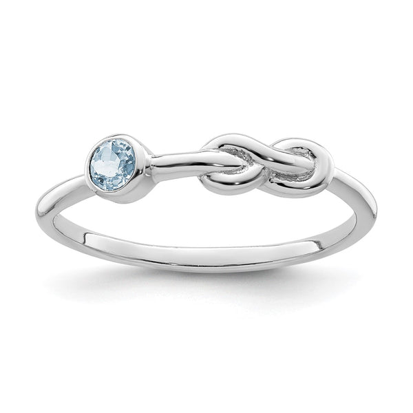 Polished Infinity Aquamarine Ring in Rhodium-Plated Silver