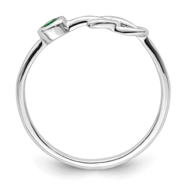 Polished Infinity Ring in Rhodium-Plated Silver with Emerald