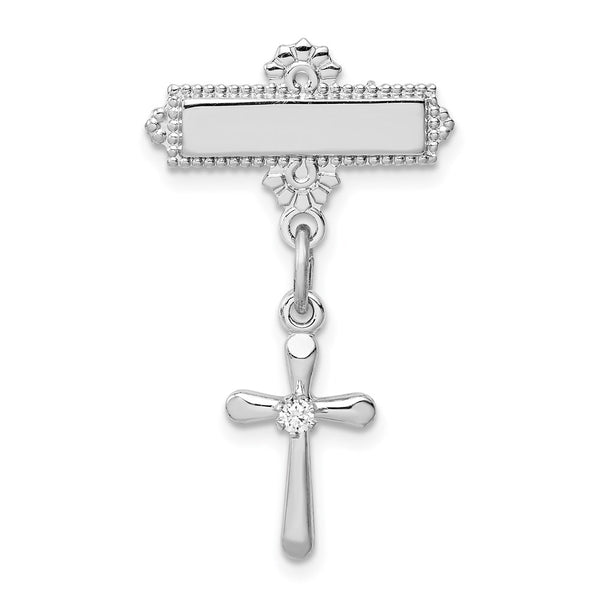 Rhodium-Plated Sterling Silver CZ Cross Brooch Pin