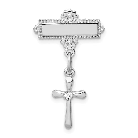 High-quality Rhodium-Plated Sterling Silver CZ Cross Brooch Pin - Stylish Value