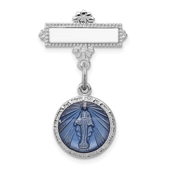 Buy Stylish Rhodium-Plated Sterling Silver Enameled Miraculous Medal Brooch, 1.5"
