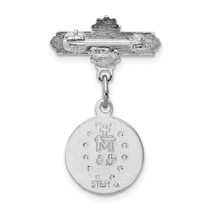 Buy Stylish Rhodium-Plated Sterling Silver Enamel Miraculous Medal Pin - Value!-4
