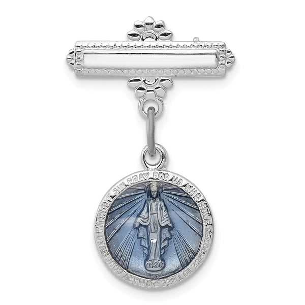 Rhodium-Plated Sterling Silver Enamel Miraculous Medal Pin
