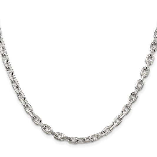 Buy Stylish Rhodium-Plated Sterling Silver 4.9mm Beveled Oval Cable Chain