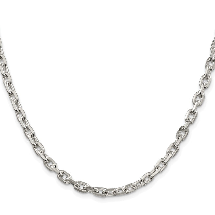 Buy Stylish Rhodium-Plated Sterling Silver 4.9mm Beveled Oval Cable Chain-2