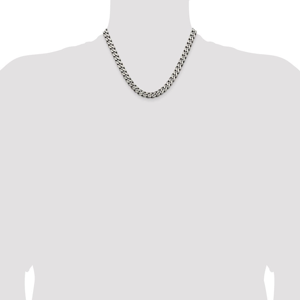 High-Quality Antiqued Sterling Silver 7.5mm Curb Chain - Stylish Value Buy!