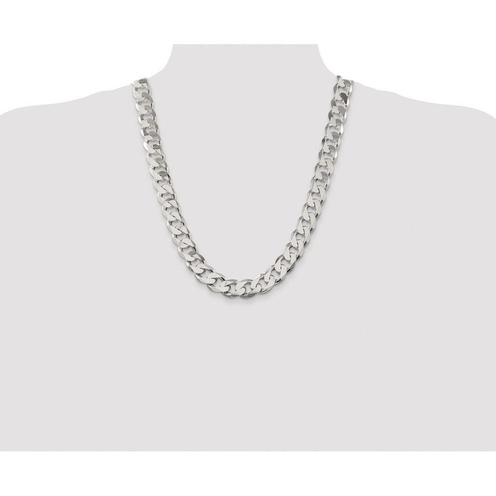 Buy Stylish 14.5mm Rhodium-Plated Sterling Silver Curb Chain - Luxury Value!