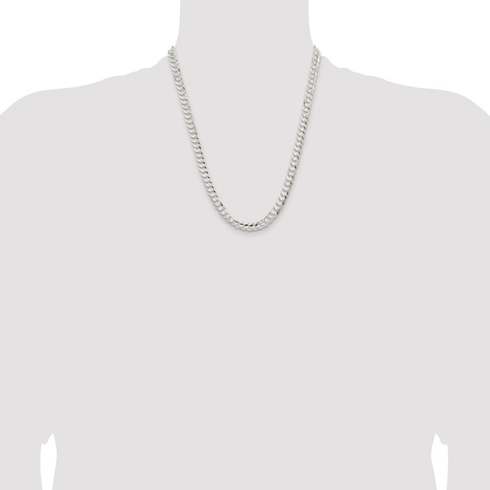 High-Quality Rhodium-Plated Sterling Silver 6.75mm Curb Chain - Stylish Value!-4