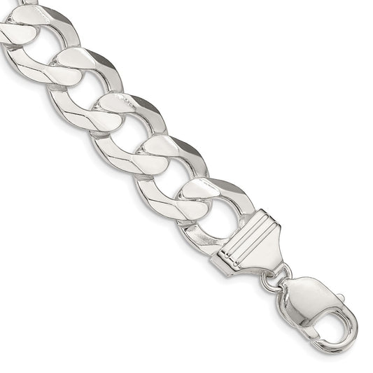 Exclusive 14mm Sterling Silver Concave Beveled Curb Chain - Affordable Luxury