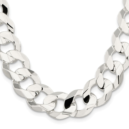 Exclusive 15.75mm Sterling Silver Concave Beveled Curb Chain - Stylish Value