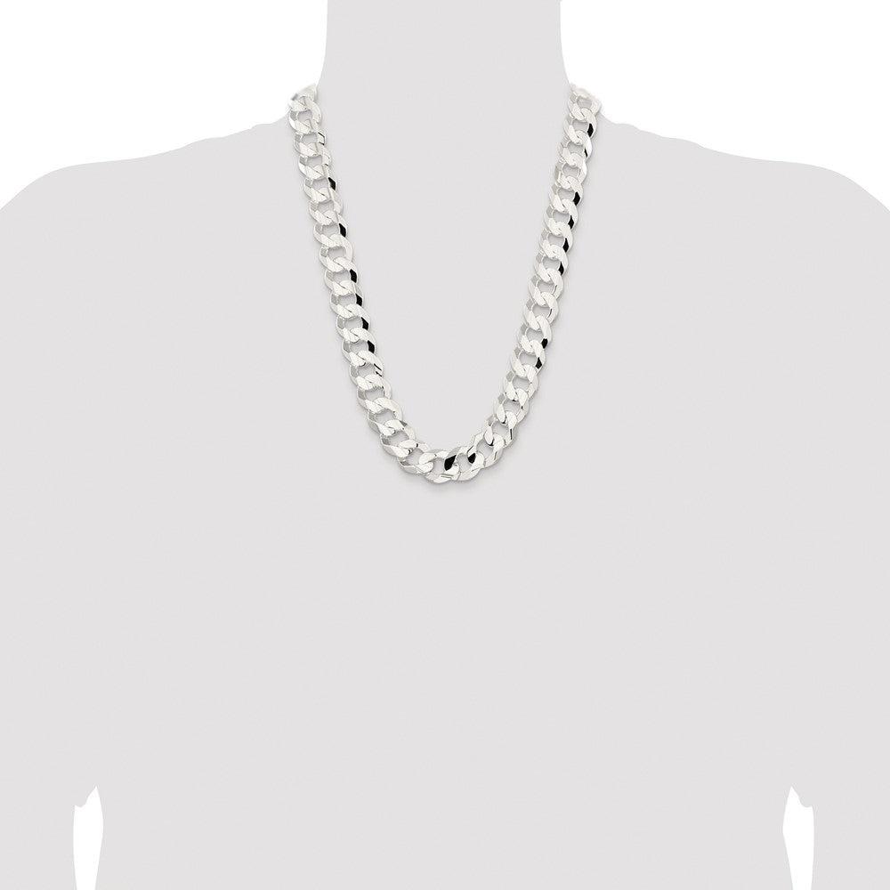 Buy Stylish Rhodium-Plated Sterling Silver 15.75mm Beveled Curb Chain