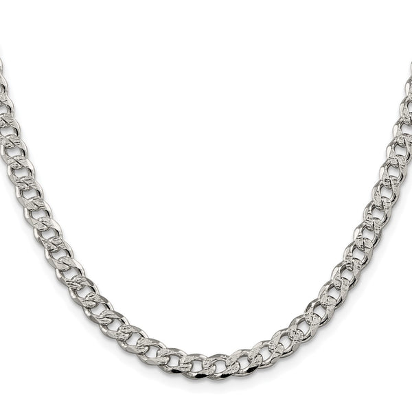 5.5mm Rhodium-Plated Sterling Silver Pavé Curb Chain