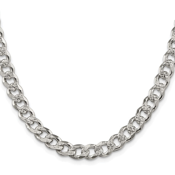 Rhodium-Plated Sterling Silver 7.5mm Pavé Curb Chain - Style GR1-1032388