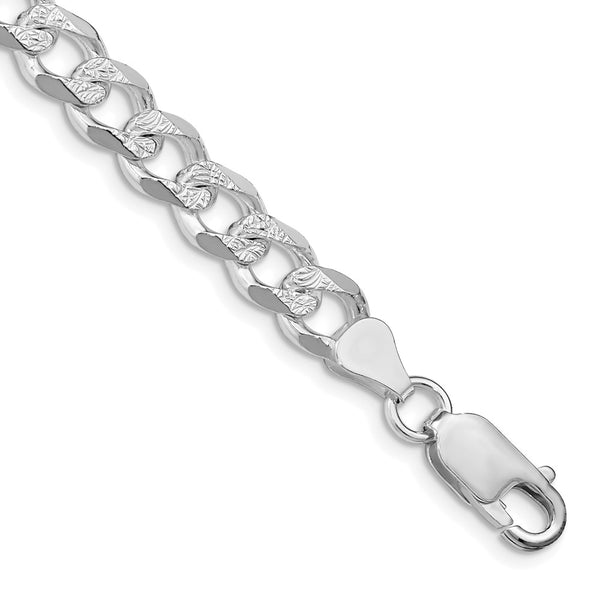 Rhodium-Plated Sterling Silver 7.5mm Pave Curb Chain