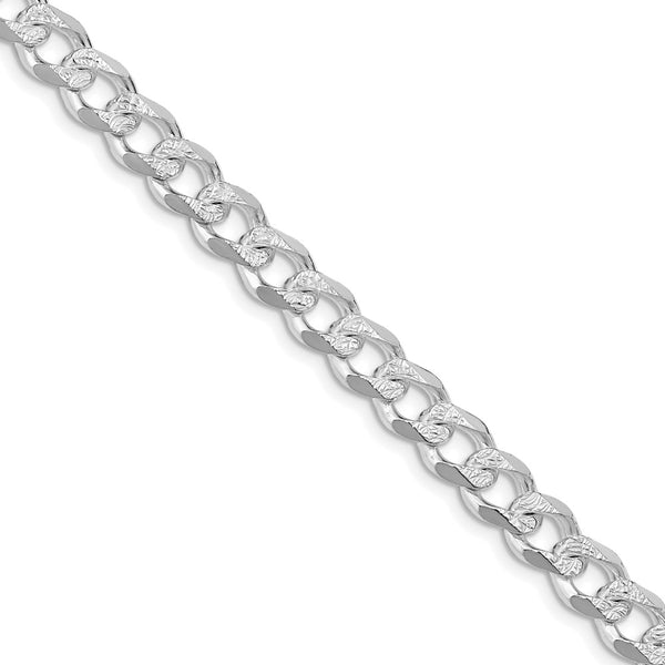 Rhodium-Plated Sterling Silver 7.5mm Pavé Curb Chain - Style GR1-1032388