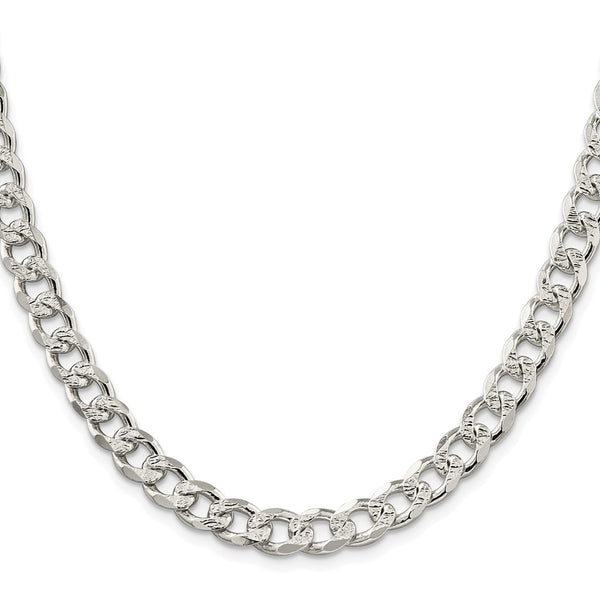 Rhodium-Plated Sterling Silver 8.3mm Pavé Curb Chain - Style GR1-1032383
